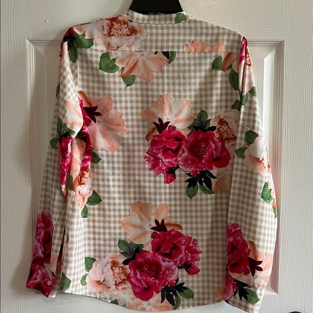 Calvin Klein Pink and Tan Checked and Floral Blouse - Picture 4 of 8